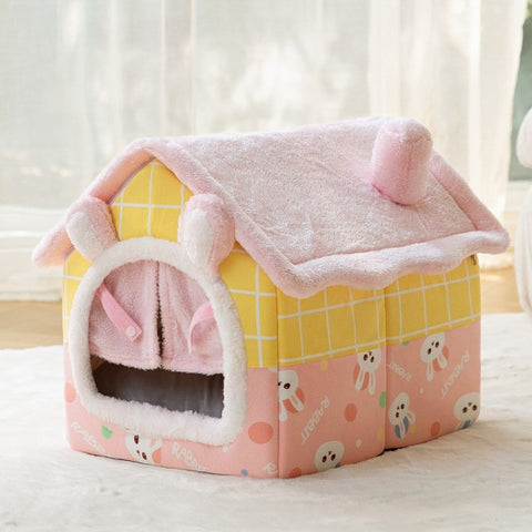 Cuccia per cani morbida a forma di casetta smontabile - coniglietti rosa