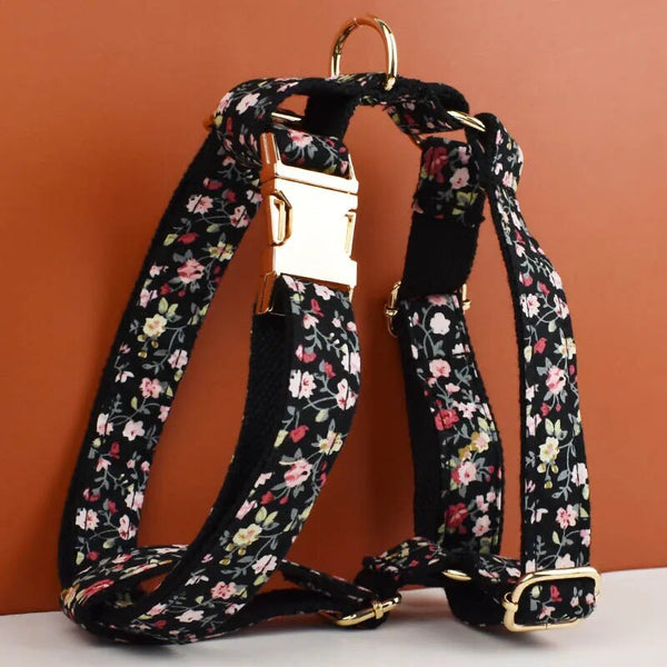 Personalizzabile - set pettorina per cani fiori nero