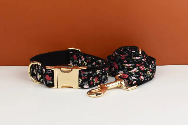 Personalizzabile - set pettorina per cani fiori nero