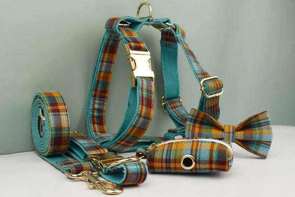 Personalizzabile - set pettorina per cani scozzese arancione