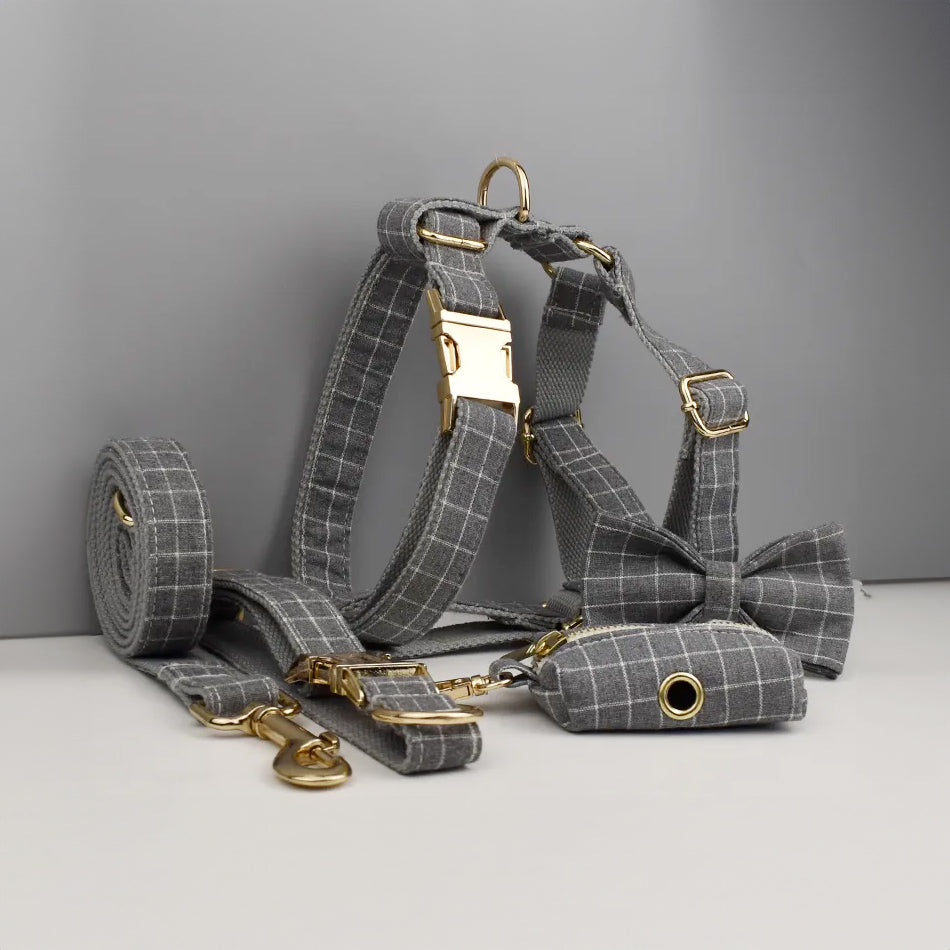 Personalizzabile - set pettorina per cani quadri grigio
