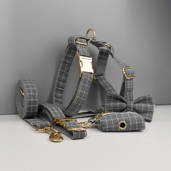 Personalizzabile - set pettorina per cani quadri grigio
