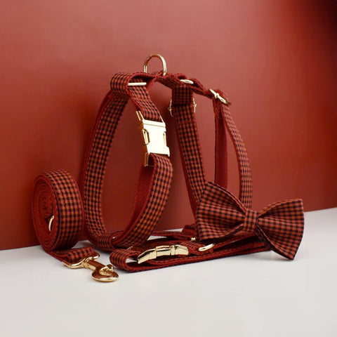 Personalizzabile - set pettorina per cani a quadretti rosso