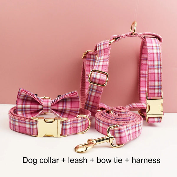 Personalizzabile - set pettorina per cani scozzese rosa