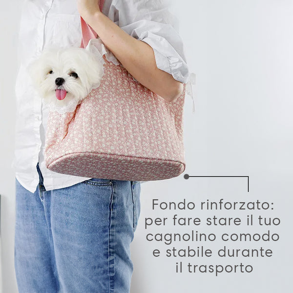 Trasportino per cani a fiorellini con merletto