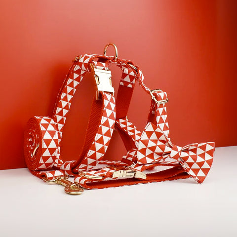 Personalizzabile - set pettorina per cani triangoli rosso
