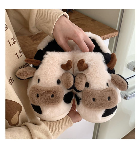 FURRY COW SLIPPERS