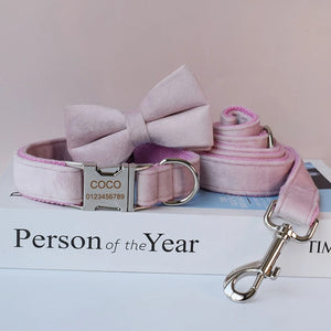 PERSONALIZZABILE - SET COLLARE PER CANI IN VELLUTO ROSA TENUE