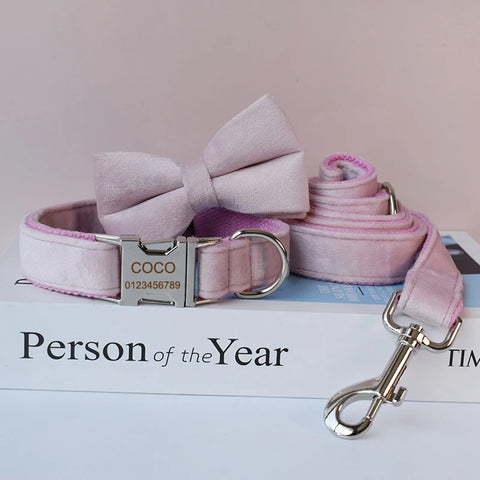PERSONALIZZABILE - SET COLLARE PER CANI IN VELLUTO ROSA TENUE