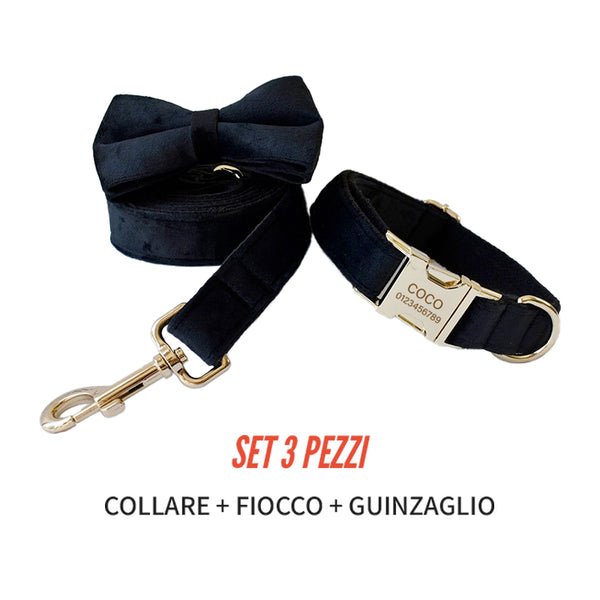 PERSONALIZZABILE - SET COLLARE PER CANI IN VELLUTO NERO