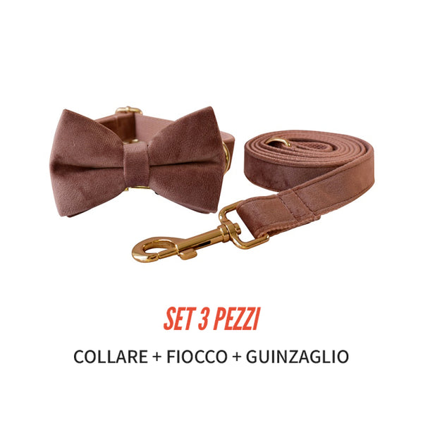 PERSONALIZZABILE - SET COLLARE PER CANI IN VELLUTO NOCCIOLA