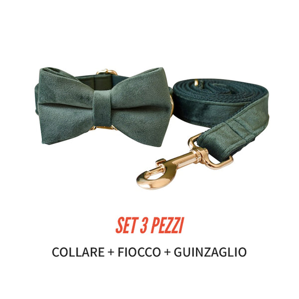PERSONALIZZABILE - SET COLLARE PER CANI IN VELLUTO VERDE