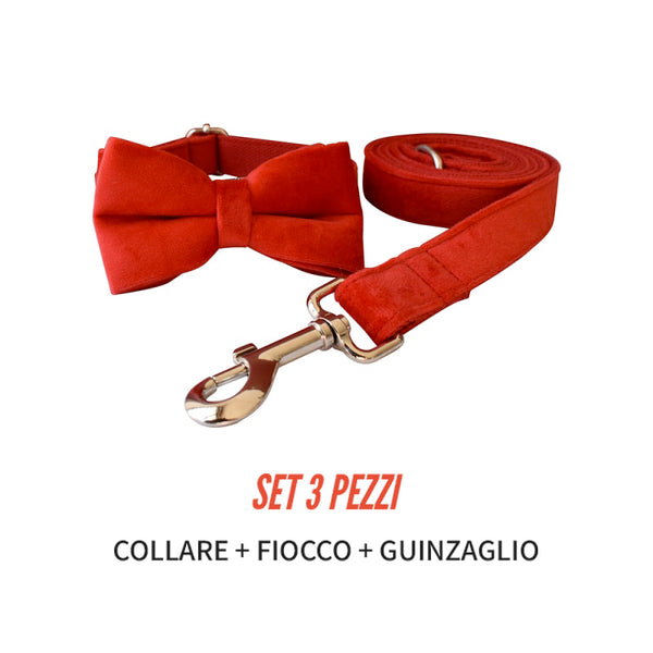 PERSONALIZZABILE - SET COLLARE PER CANI IN VELLUTO ROSSO