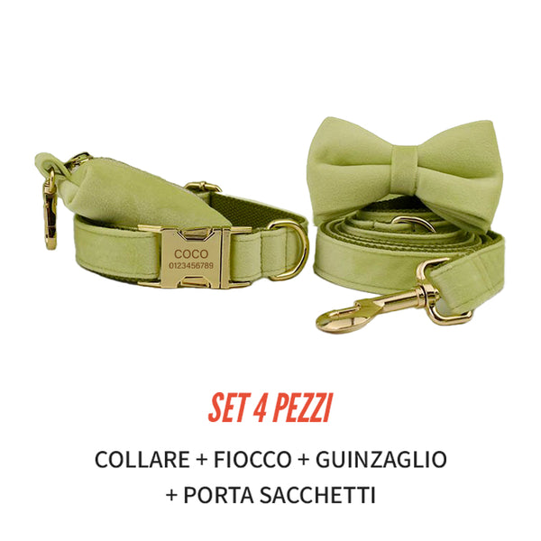 PERSONALIZZABILE - SET COLLARE PER CANI IN VELLUTO PISTACCHIO