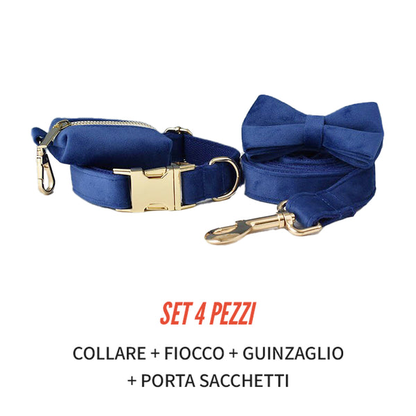 PERSONALIZZABILE - SET COLLARE PER CANI IN VELLUTO BLU