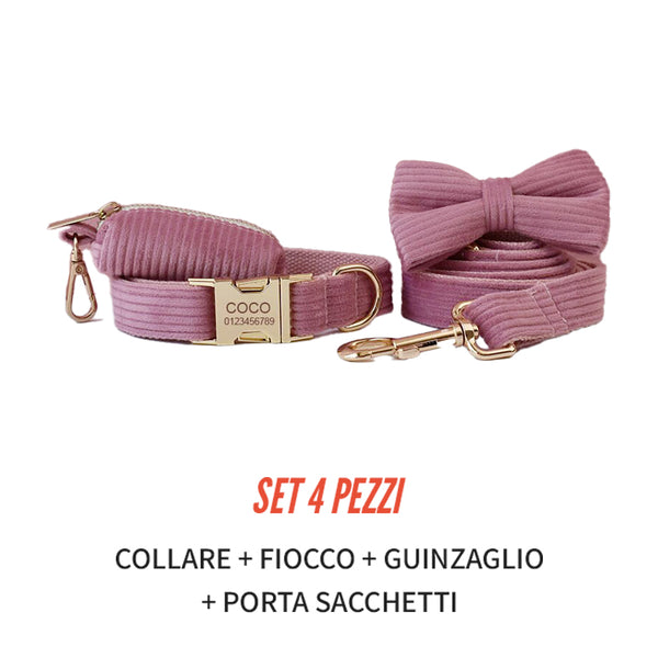 PERSONALIZZABILE - SET COLLARE PER CANI IN VELLUTO CAMELIA A COSTE