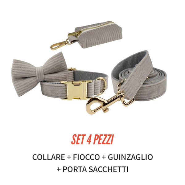 PERSONALIZZABILE - SET COLLARE PER CANI IN VELLUTO GRIGIO A COSTE