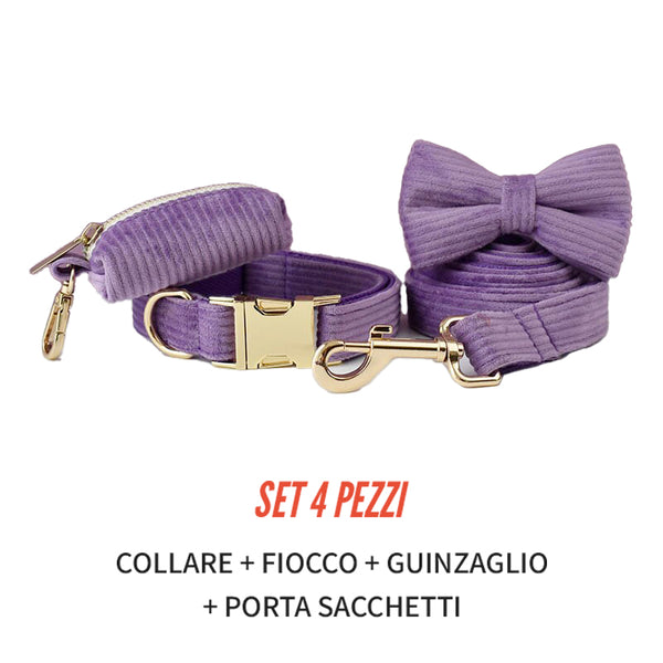 PERSONALIZZABILE - SET COLLARE PER CANI IN VELLUTO VIOLA A COSTE