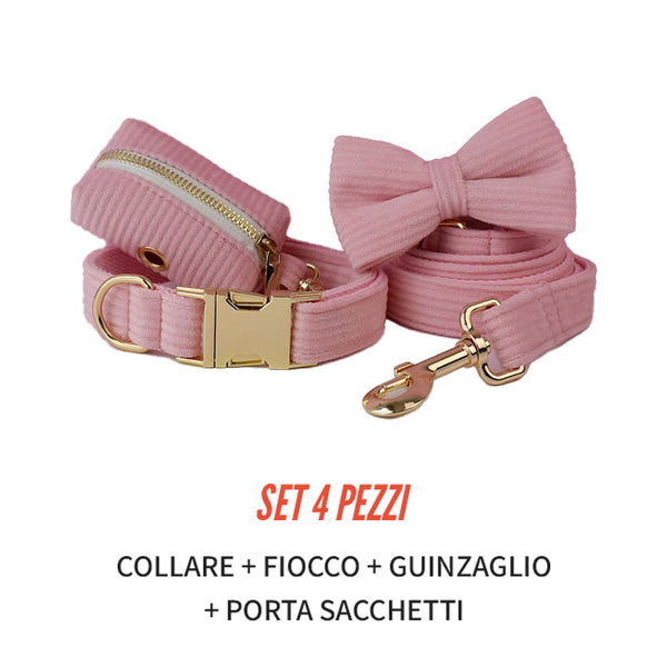 PERSONALIZZABILE - SET COLLARE PER CANI IN VELLUTO ROSA CONFETTO A COSTE
