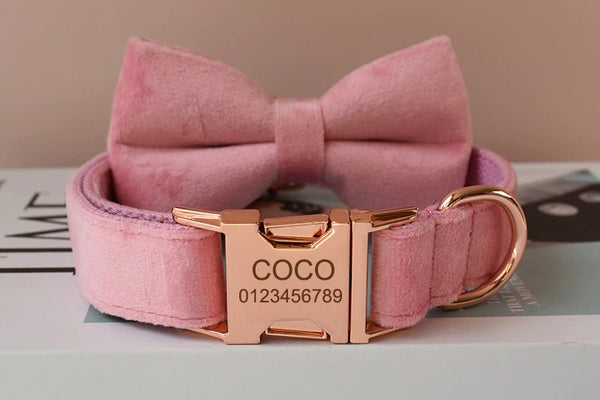 PERSONALIZZABILE - SET COLLARE PER CANI IN VELLUTO ROSA