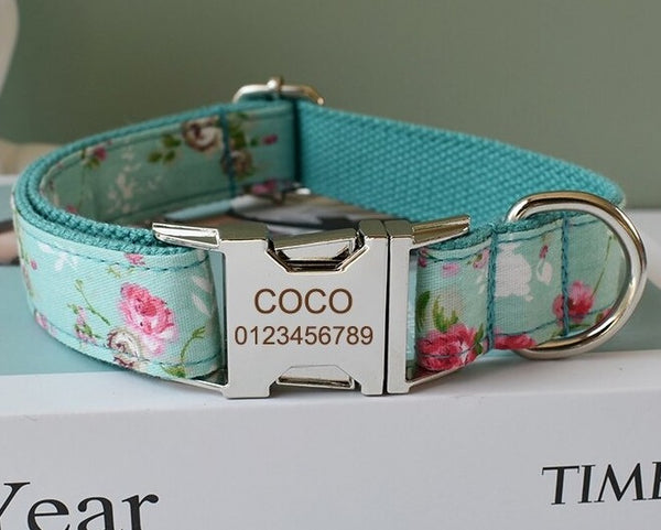 PERSONALIZZABILE - SET COLLARE PER CANI A FIORI AZZURRO