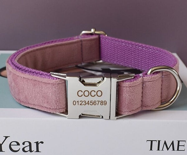 PERSONALIZZABILE - SET COLLARE PER CANI IN VELLUTO VIOLA ERICA