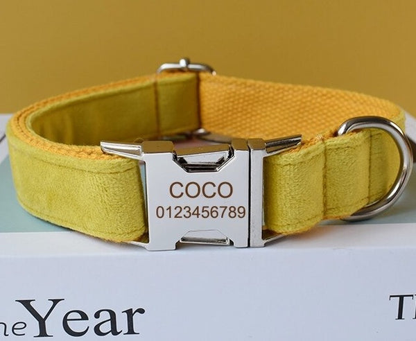 PERSONALIZZABILE - SET COLLARE PER CANI IN VELLUTO GIALLO