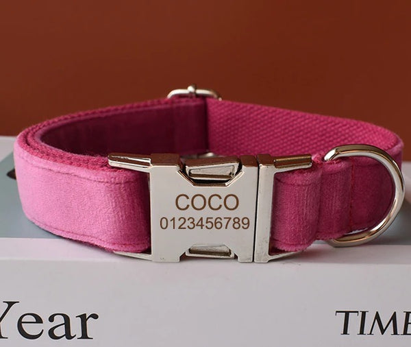 PERSONALIZZABILE - SET COLLARE PER CANI IN VELLUTO PEONIA