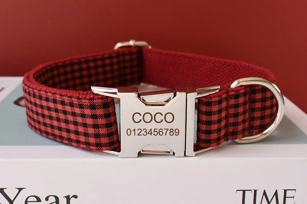 PERSONALIZZABILE - SET COLLARE PER CANI A QUADRETTI ROSSO