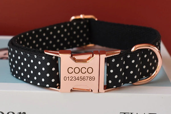 PERSONALIZZABILE - SET COLLARE PER CANI A POIS NERO