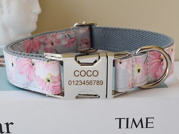 PERSONALIZZABILE - SET COLLARE PER CANI A FIORI GRIGIO