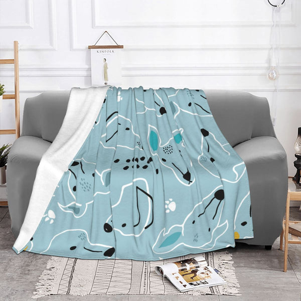 COPERTA DI PILE CON CANI CELESTE
