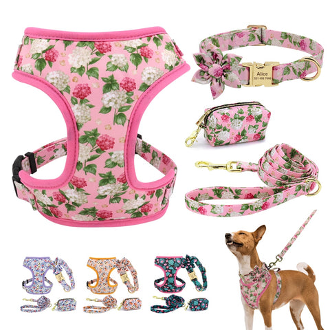 PERSONALIZZABILE - SET PETTORINA PER CANI CON COLLARE, GUINZAGLIO E PORTA SACCHETTINI
