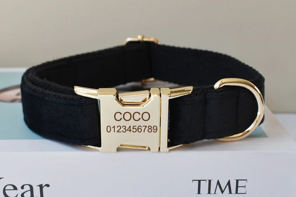 PERSONALIZZABILE - SET COLLARE PER CANI IN VELLUTO NERO