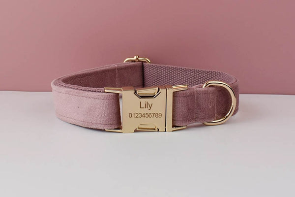 CUSTOMIZABLE - DOG HARNESS SET IN ANTIQUE PINK VELVET