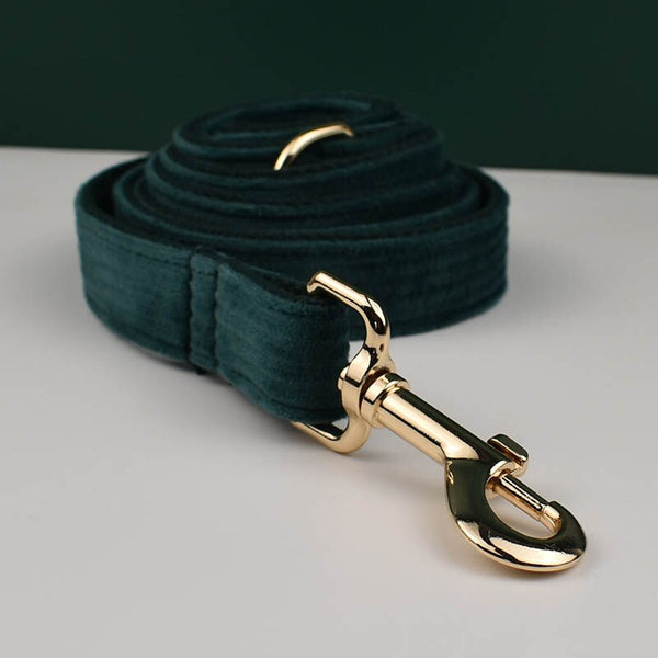 PERSONALIZZABILE - SET COLLARE PER CANI IN VELLUTO VERDE PETROLIO A COSTE