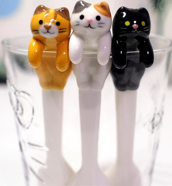 CUCCHIAINI IN CERAMICA GATTO