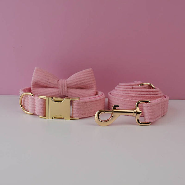 PERSONALIZZABILE - SET COLLARE PER CANI IN VELLUTO ROSA CONFETTO A COSTE