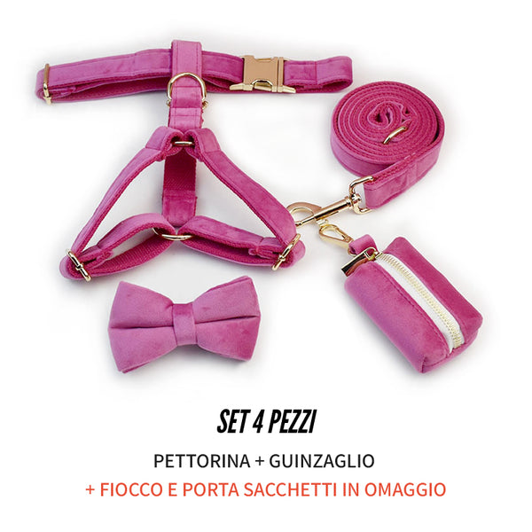 PERSONALIZZABILE - SET PETTORINA PER CANI IN VELLUTO PEONIA