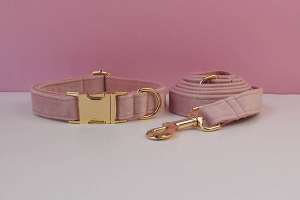 PERSONALIZZABILE - SET COLLARE PER CANI IN VELLUTO ROSA DALIA