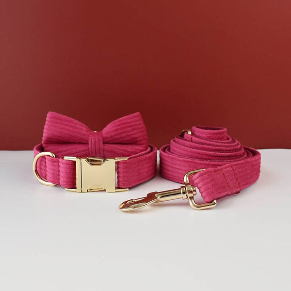 PERSONALIZZABILE - SET COLLARE PER CANI IN VELLUTO ROSA FRAGOLA A COSTE