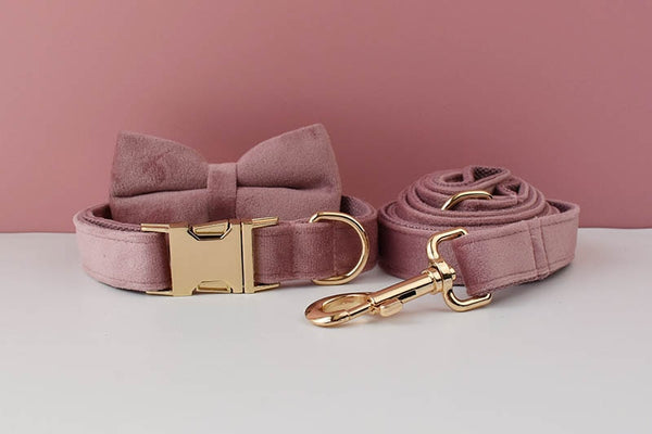 CUSTOMIZABLE - DOG HARNESS SET IN ANTIQUE PINK VELVET