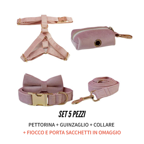 PERSONALIZZABILE - SET PETTORINA PER CANI IN VELLUTO ROSA CIPRIA