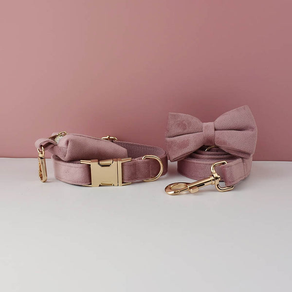 CUSTOMIZABLE - DOG HARNESS SET IN ANTIQUE PINK VELVET