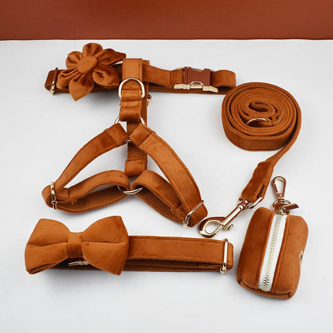PERSONALIZZABILE - SET PETTORINA PER CANI IN VELLUTO RUGGINE