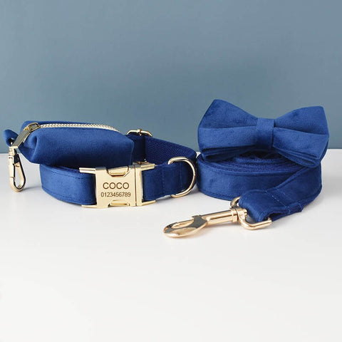 PERSONALIZZABILE - SET COLLARE PER CANI IN VELLUTO BLU
