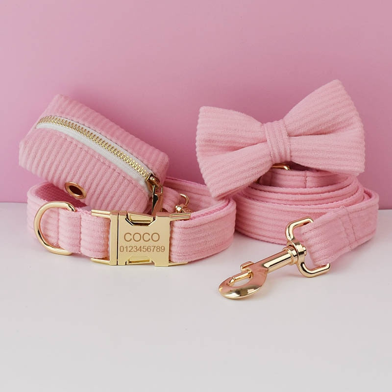 PERSONALIZZABILE - SET COLLARE PER CANI IN VELLUTO ROSA CONFETTO A COSTE