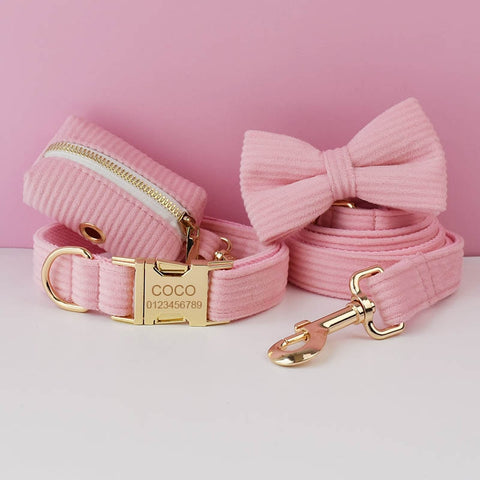 PERSONALIZZABILE - SET COLLARE PER CANI IN VELLUTO ROSA CONFETTO A COSTE
