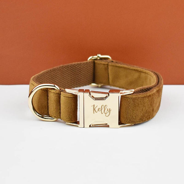 PERSONALIZZABILE - SET PETTORINA PER CANI IN VELLUTO CARAMELLO