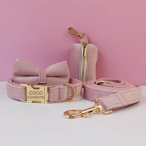PERSONALIZZABILE - SET COLLARE PER CANI IN VELLUTO ROSA DALIA